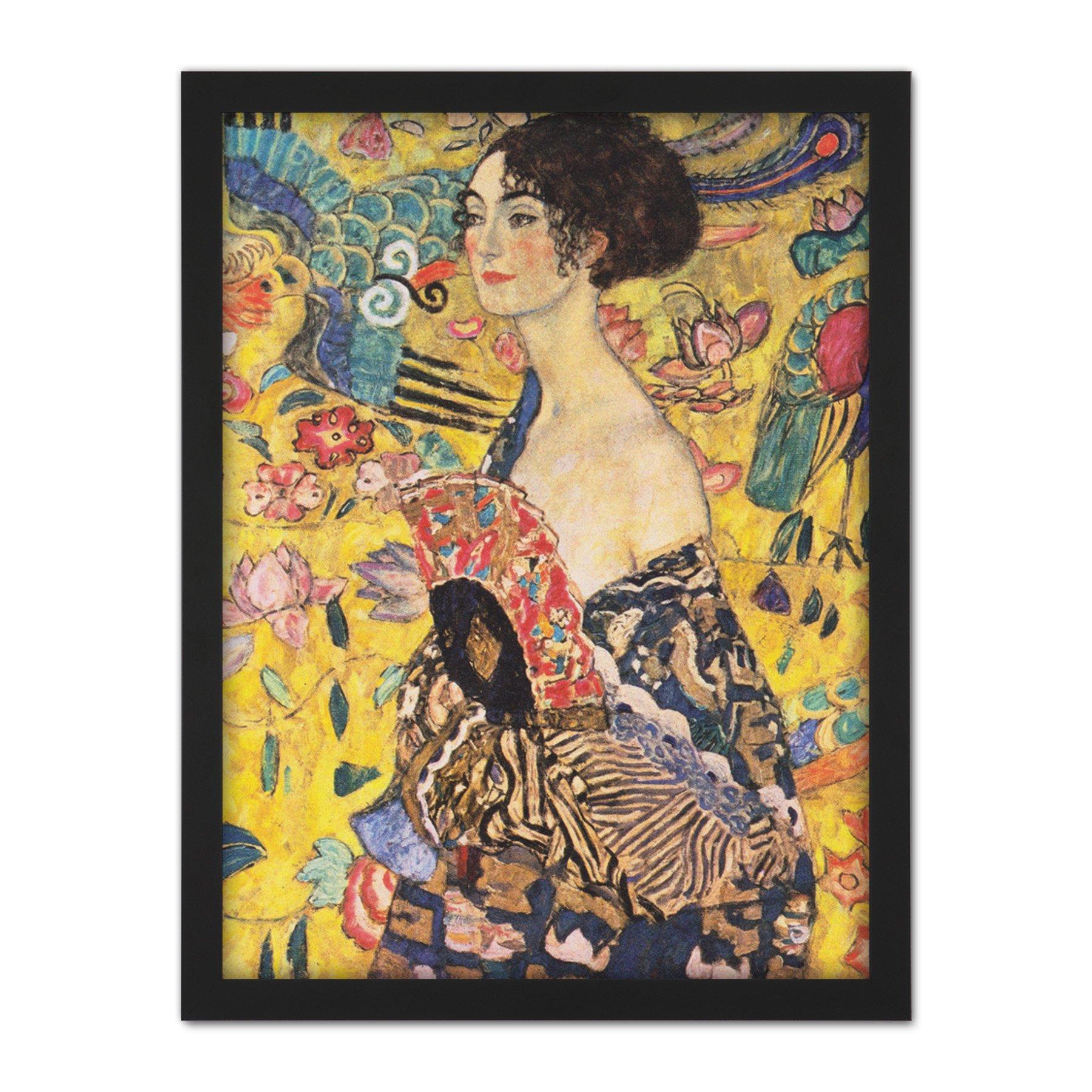 Klimt Lady With Fan Painting Large Framed Wall Decor Art Print